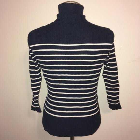 Lauren Ralph Blue-White Striped Turtleneck Sweater S - Picture 3 of 4